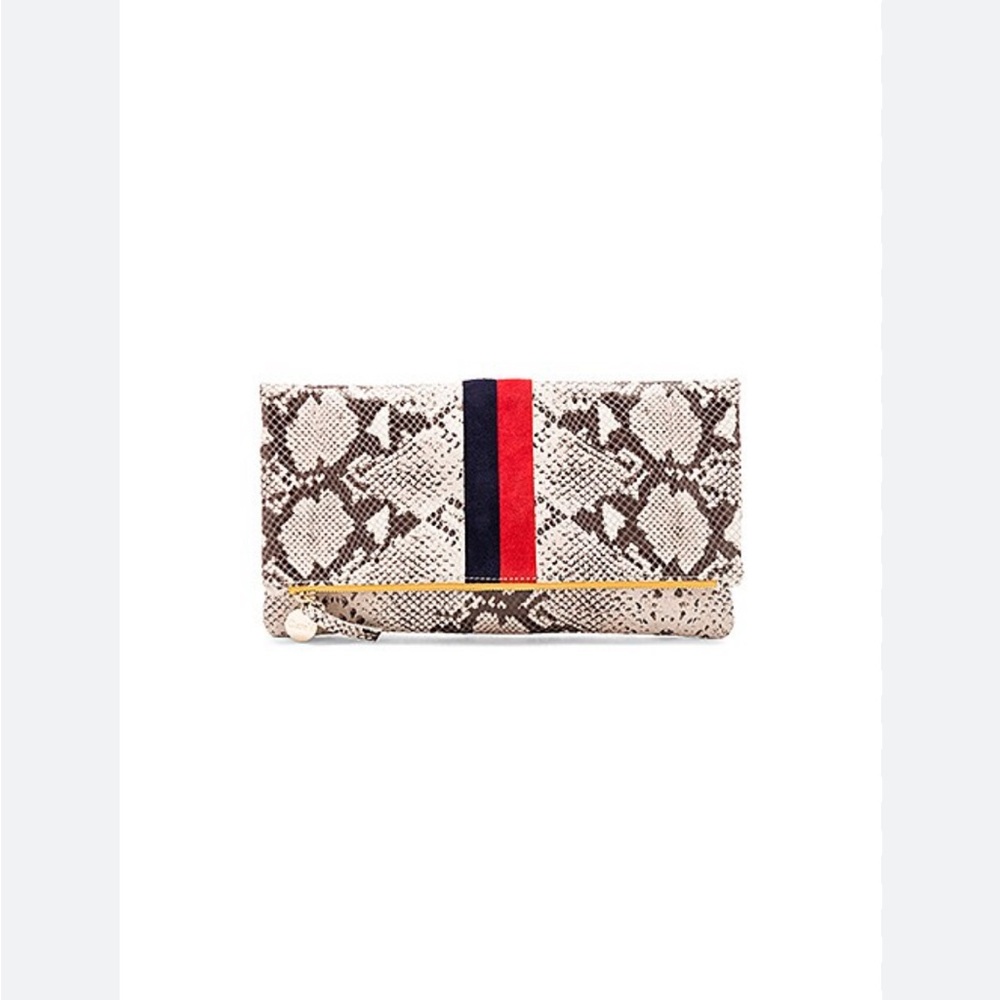 Clare V Snakeskin Clutch with Red Navy Stripe